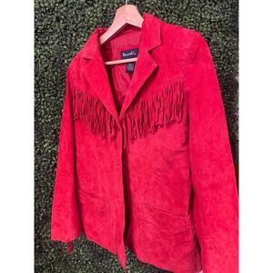 70s TASSLED WESTERN LEATHER Jacket medium // vintage denim party cute rancher